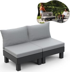 Keter Elements Sofa ogrodowa 2-osobowa modułowa Grafitowa z poduszkami - 132x74x80 cm