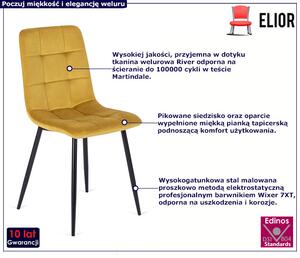 Musztardowe pikowane welurowe krzesło - Gifo