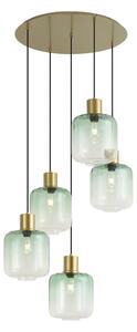Lampa wisząca w stylu Hotel Chic, mosiądz z niebiesko-zielonym szkłem, 5-punktowa - Qara