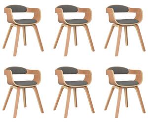 Krzesła stołowe, 6 szt., jasnoszare, gięte drewno i tkanina