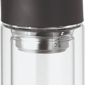 Kubek termiczny szklany 400 ml CLETEA szczelny (bezbarwny/czarny)