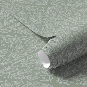 Tapety Botaniczny adamaszek na miętowo-oliwkowym tle, Tapety Z kwiatami, a00815 : Uwalls.pl
