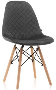Krzesło skandynawskie tapicerowane EMO01N szare, welur, wzór krata