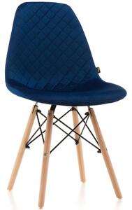 Krzesło skandynawskie tapicerowane, granatowe EM01N wzór krata