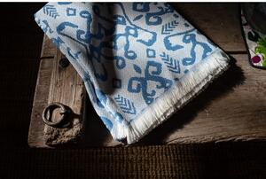 Niebieski pled z domieszką bawełny Euromant Summer Mykonos, 140x180 cm