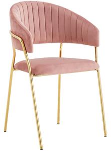 Krzesło ze złotymi nogami - Glamour, różowe C-889 welur