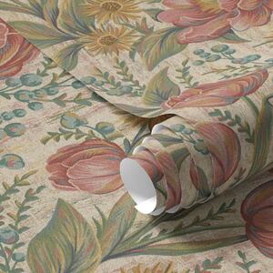 Tapety Vintage tulipany i astry, teksturowane kremowe tło, Tapety Z kwiatami, a00773 : Uwalls.pl