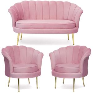 Zestaw sofa i fotele muszelki ELIF #12 ▪️ Welur różowy