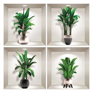 Komplet 4 naklejek ściennych 3D Ambiance Exotic Palm Leaves