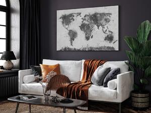 Mapa świata w czerni i bieli - nowoczesny obraz na płótnie - 120x80 cm