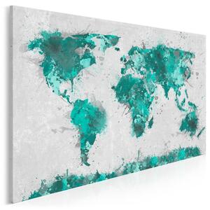 Mapa świata w turkusach - nowoczesny obraz na płótnie - 120x80 cm