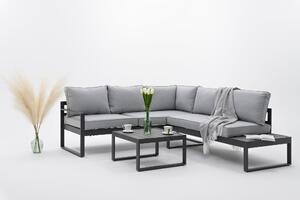 Zestaw mebli ogrodowych NICEA szary prawy narożnik aluminiowy i stolik tarasowy