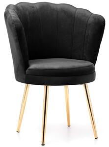 Krzesło muszelka czarne GAMZE welur #28, złote nogi
