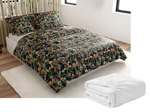 Zestaw pościeli z mikropluszu MYSTIC GARDEN ciemnozielona + prześcieradło z mikropluszu SOFT 90x200 cm białe, pojedyncze łóżko