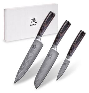 Shiori zestaw 3 noży ze stali damsaceńskiej VG10 撓 Chairo Shōto + Santoku + Sifu