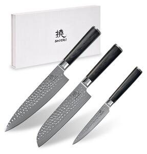 Shiori zestaw 3 noży ze stali damsaceńskiej VG10 撓 Kuri Murō + Santoku + Sifu