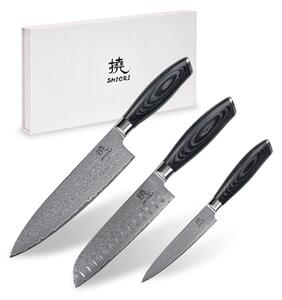 Shiori zestaw 3 noży ze stali damsaceńskiej VG10 撓 Kuro Murō + Santoku + Sifu