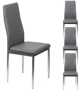 4 krzesła do jadalni szare K1 ekoskóra, pasy, nogi srebrne