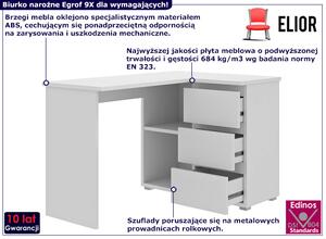 Białe narożne biurko z szufladami i półkami - Egrof 9X