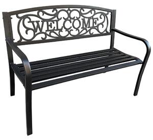 Czarna ławka ogrodowa z napisem na oparciu - Targenor 6X