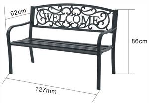 Czarna ławka ogrodowa z napisem na oparciu - Targenor 6X