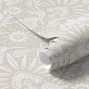 Tapety Biały liniowy ornament kwiatowy na beżowym tle, Tapety Z kwiatami, a00956 : Uwalls.pl