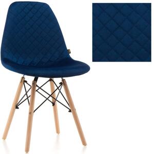 MebleMWM Krzesło skandynawskie tapicerowane EAMES EM01N | Welur | Niebieski | Nogi drewniane | Outlet