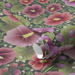 Tapety Jasne kwiaty hibiskusa i zieleń na ciemnym tle, Tapety Z kwiatami, a00993v2 : Uwalls.pl