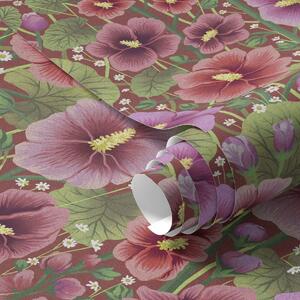 Tapety Kwitnący hibiskus na ciepłym brązowo-czerwonym tle, Tapety Z kwiatami, a00993v1 : Uwalls.pl