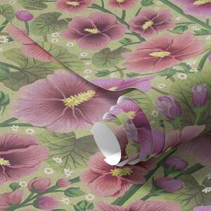 Tapety Duże kwiaty i liście hibiskusa na ciemnozielonym tle, Tapety Z kwiatami, a00993 : Uwalls.pl