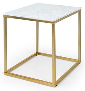 Besoa White Pearl I, stolik kawowy, 50 x 50 x 50 cm, imitacja marmuru, złoty/biały