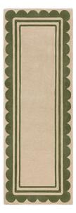 Zielono-naturalny wełniany chodnik tkany ręcznie 80x230 cm Lois Scallop – Flair Rugs
