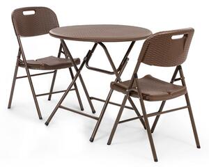 Blumfeldt Burgos, kącik wypoczynkowy, stół, 2 krzesła, rura stalowa, HDPE, imitacja rattanu, składany
