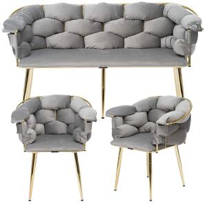 MebleMWM Sofa glamour + 2 fotele CHIC / szary welur
