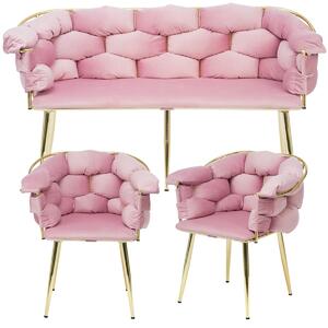 Sofa glamour + 2 fotele CHIC różowy welur
