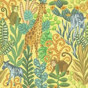 Tapety Żyrafa, zebra i małpa na jasnożółtej sawannie, Tapety natura, a01000v1 : Uwalls.pl