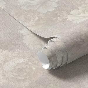 Tapety Wyblakłe piwonie na lnianej fakturze w delikatnej beżowej palecie kolorów, Tapety Z kwiatami, a01018 : Uwalls.pl