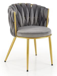 Krzesło z plecionym oparciem K517 na złotych nogach