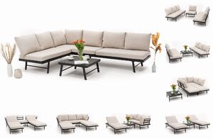 Zestaw ogrodowy aluminiowy BORA modułowy leżak narożnik sofa stolik - grafitowo beżowy