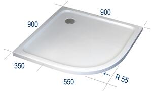 Brodzik prysznicowy półokrągły – 90 × 90 cm z zestawem odpływowym