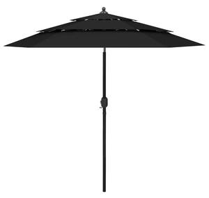 Czarny parasol ogrodowy z potrójnym daszkiem - Haru