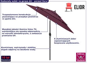 Bordowy parasol ogrodowy z aluminiowym słupkiem - Haru