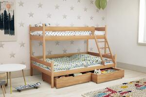 Łóżko piętrowe drewniane Poli z szufladami - 80x180