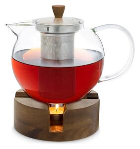 Klarstein Sencha, imbryk do herbaty z drewnianym podgrzewaczem Oolong, design, 1,3 l, wkład z sitkiem ze stali nierdzewnej