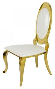 Krzesło glamour Victoria Gold White Eco - złote krzesło tapicerowane ekoskóra
