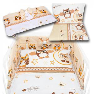 Beżowa pościel bawełniana w sowy do łóżeczka dziecięcego - 120x90