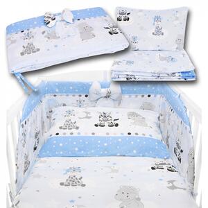 Bawełniana pościel do łóżeczka dziecięcego - ZEBRY I ŻYRAFY NIEBIESKA - 135x100