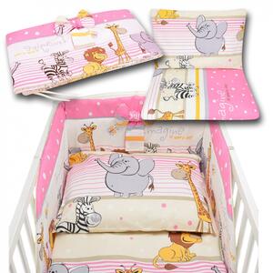 Bawełniana pościel do łóżeczka dziecięcego z kolekcji - Safari różowe - 135x100