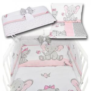 Pościel do łóżeczka z ochraniaczem + poszewki niemowlęca dziecięca 120x90 - słonik różowy