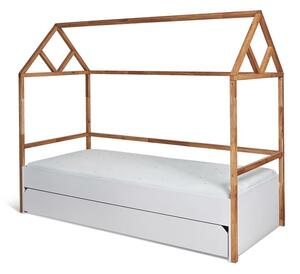 Łóżko Domek z szufladą LOTTA 200x90, biały mat/dąb